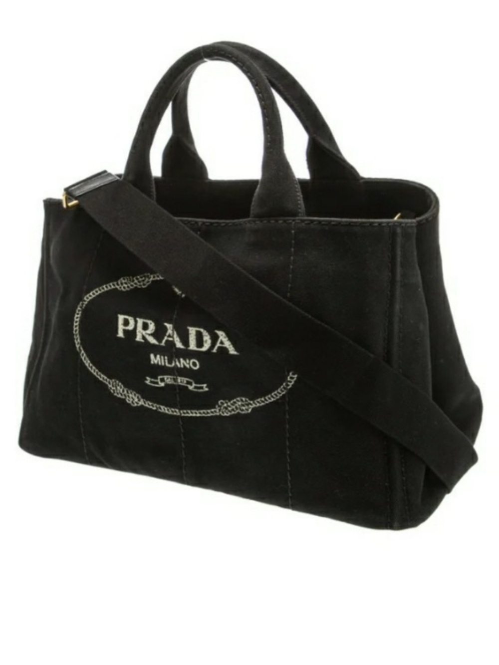 Prada Black Canvas Logo Tote with Shoulder Strap